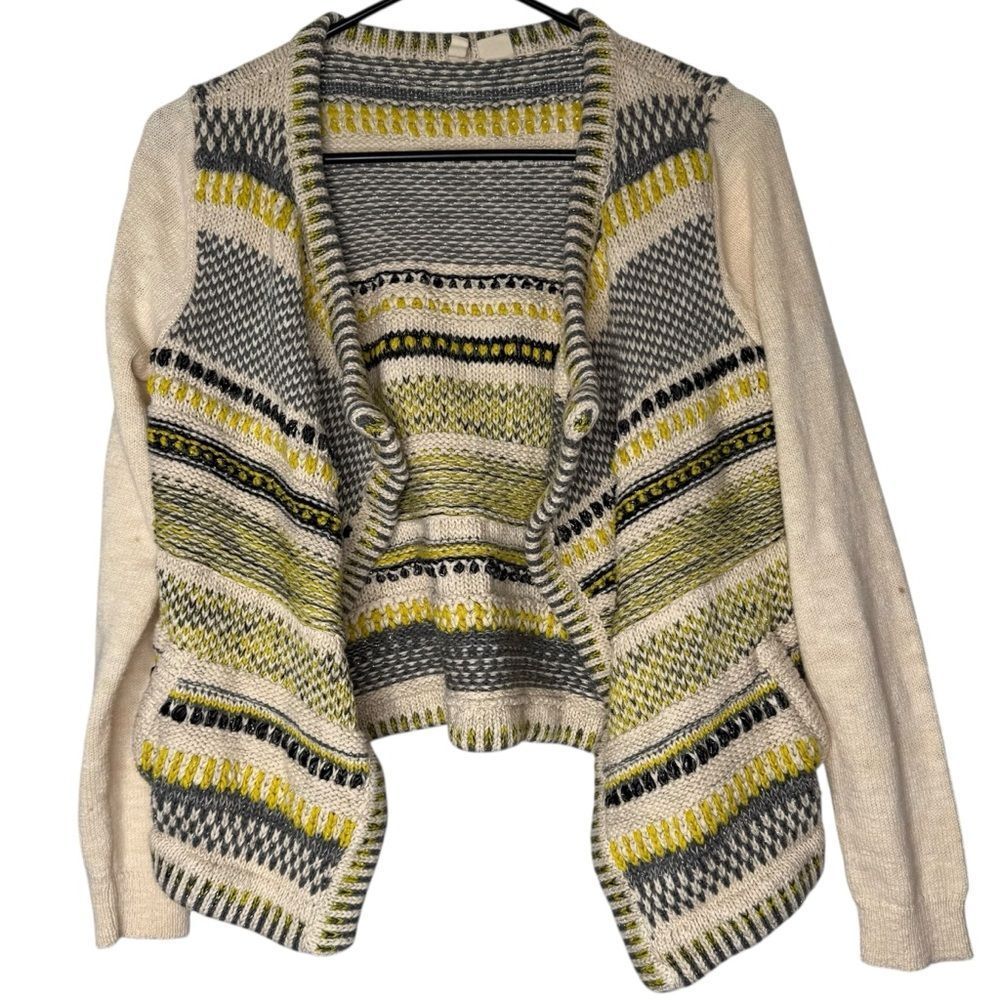 Anthropologie Cream and Yellow Patterned Cardigan